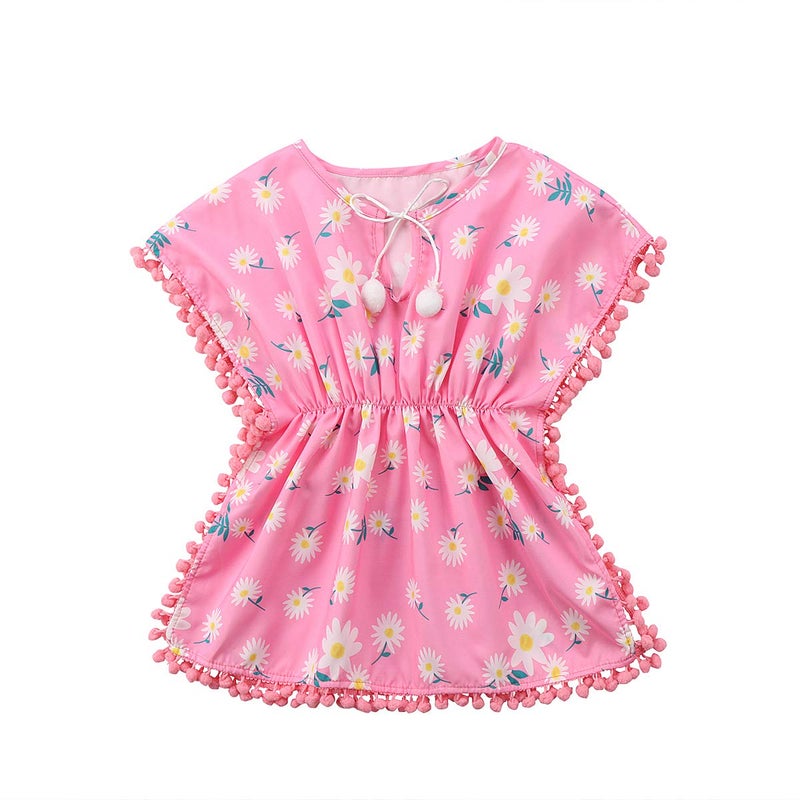 Douhoow Toddler Baby Girls Swim Cover-up Beach Sundress Summer Poncho Rash Guards (Pink  2-3T) - Image 1